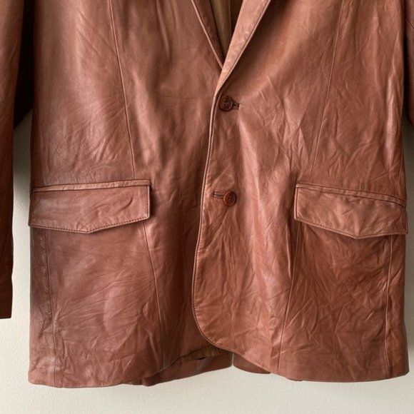 Scully VTG Genuine Leather Jacket Blazer Tan Cognac Sport Coat Lined Size 42 R - Picture 15 of 16